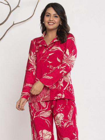 Varanga Women Floral Printed Front Placket Shirt with Flared Palazzo